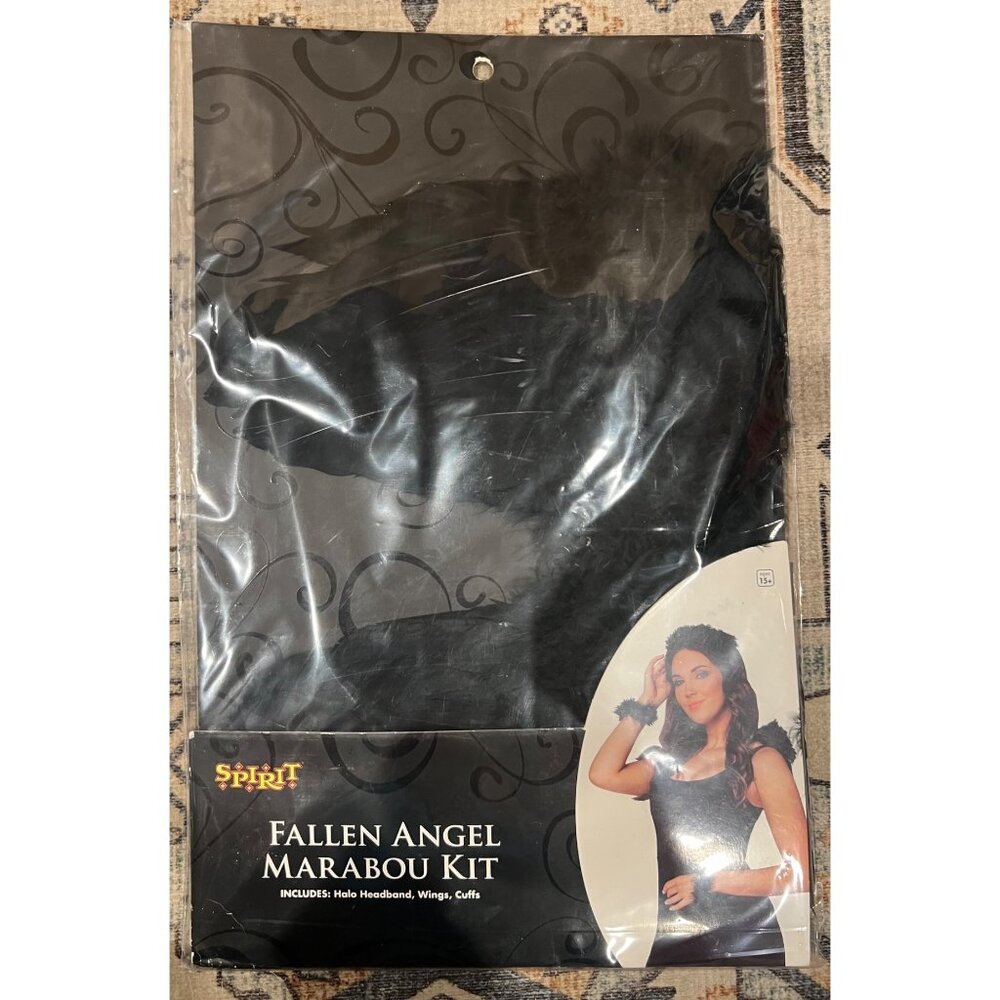 Women’s Fallen Angel Marabou Kit - Halo Headband Wings‎ Cuffs Dark Gothic NEW